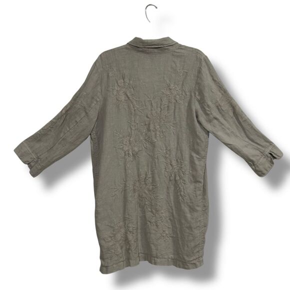 Johnny Was Sadie Heavy Linen Coat Gray Women’s Open Front Long Jacket Size M/L - Picture 14 of 14